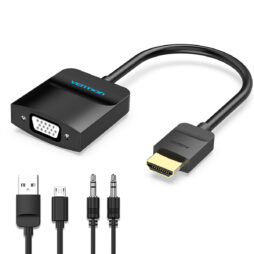 Adaptador Conversor HDMI Macho Para VGA Fêmea Com Alimentação + P2
