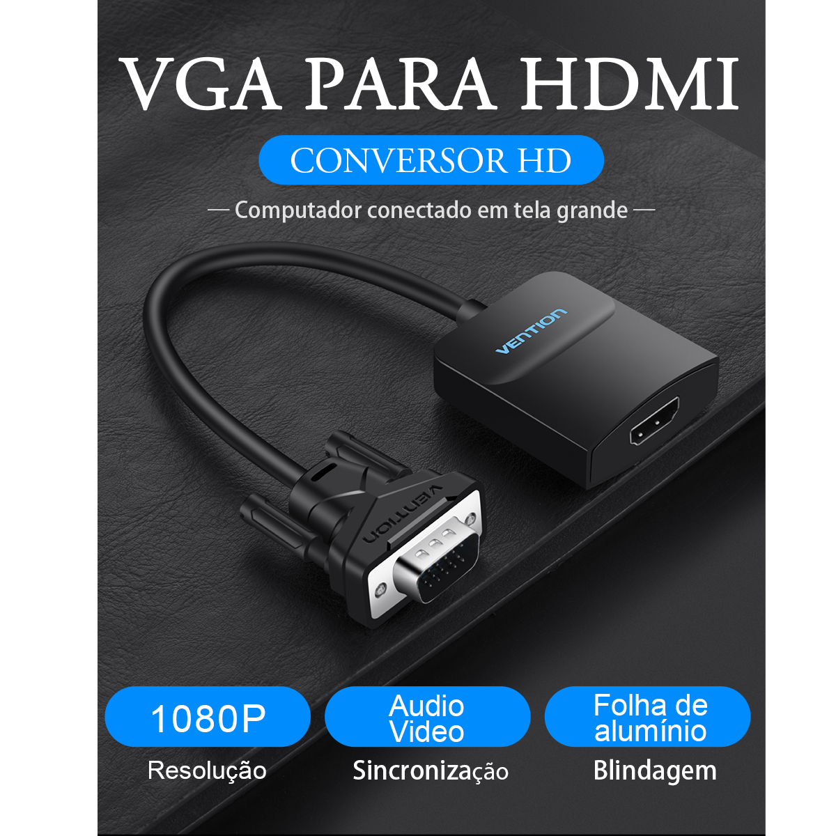 Adaptador Conversor VGA para HDMI com Saída de Áudio 3.5mm P2 e Alimentação USB 1080p - Vention - Imagem 2
