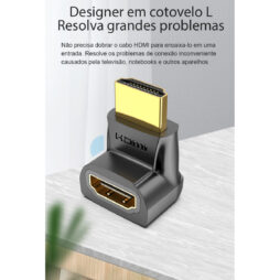 02-Adaptador Cotovelo em L de HDMI macho para HDMI femea 270º AINB0
