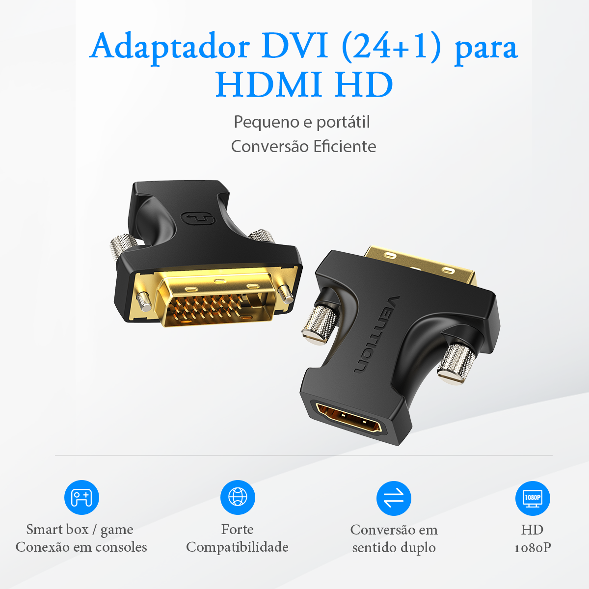 Adaptador Conversor DVI 24+1 Macho para HDMI Fêmea 1080p Full HD Bidirecional Plug & Play - Vention - Imagem 2